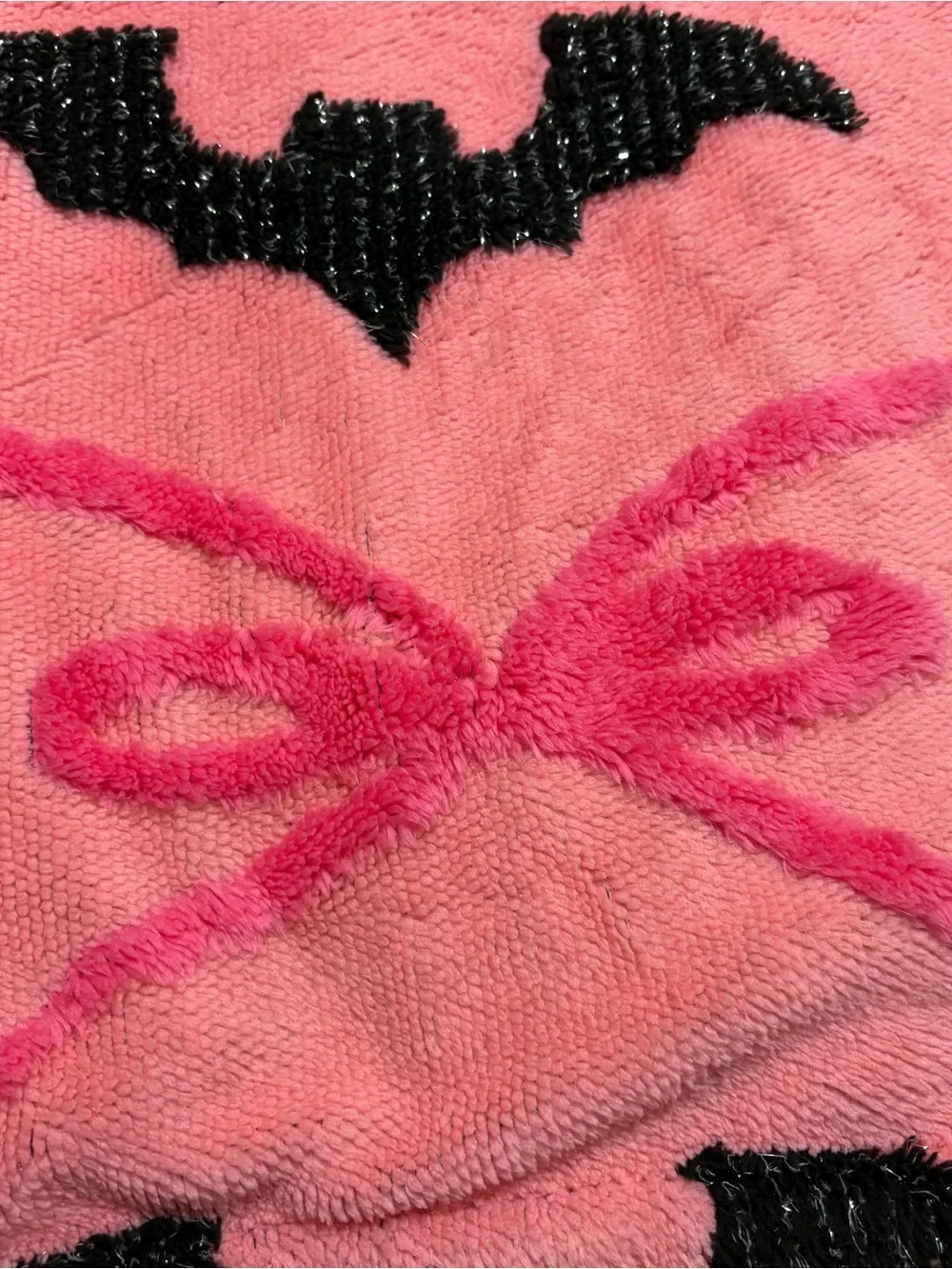 Trick or Chic Pink Bow & Bat Jacquard Sherpa Throw Blanket